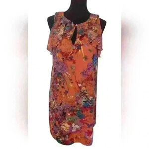Nicole by Nicole Miller Women Dress Sz 8 Floral Sleeveless Flounce Trim …